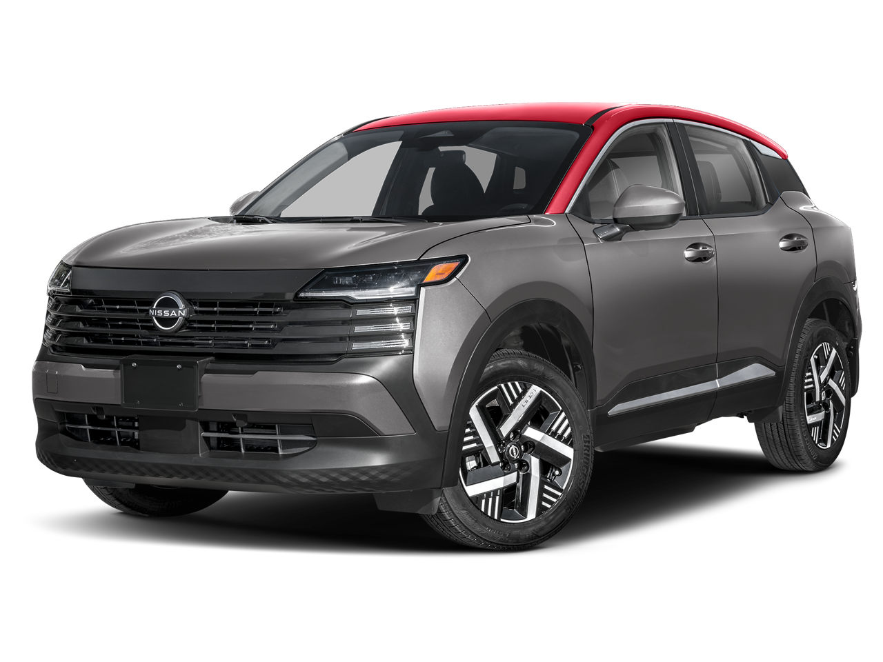 2026 Nissan Kicks SV in Gun Metallic/Scarlet Ember Tintcoat — front three-quarter view