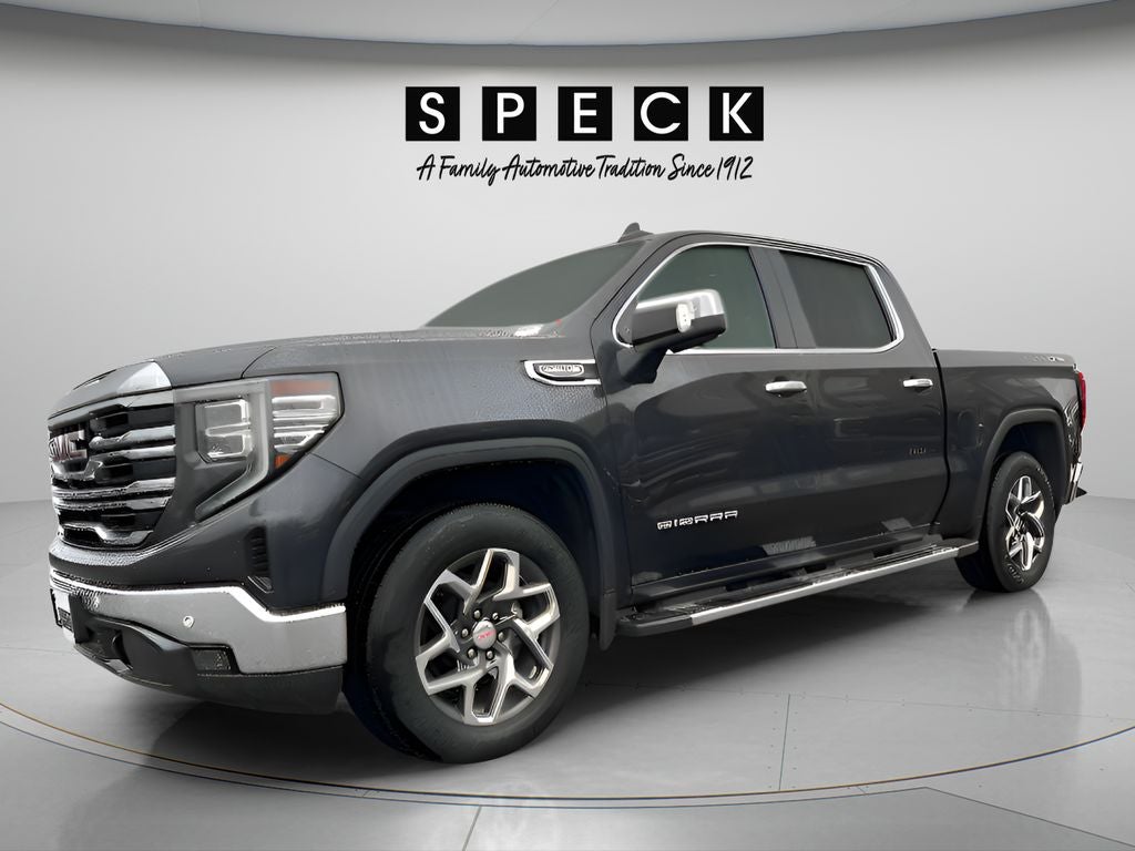 2023 GMC Sierra SLT in Titanium Rush Metallic — front three-quarter view