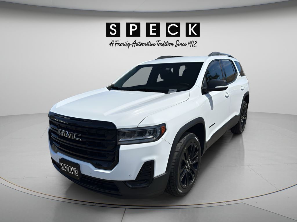 2023 GMC Acadia SLE in Summit White — front three-quarter view