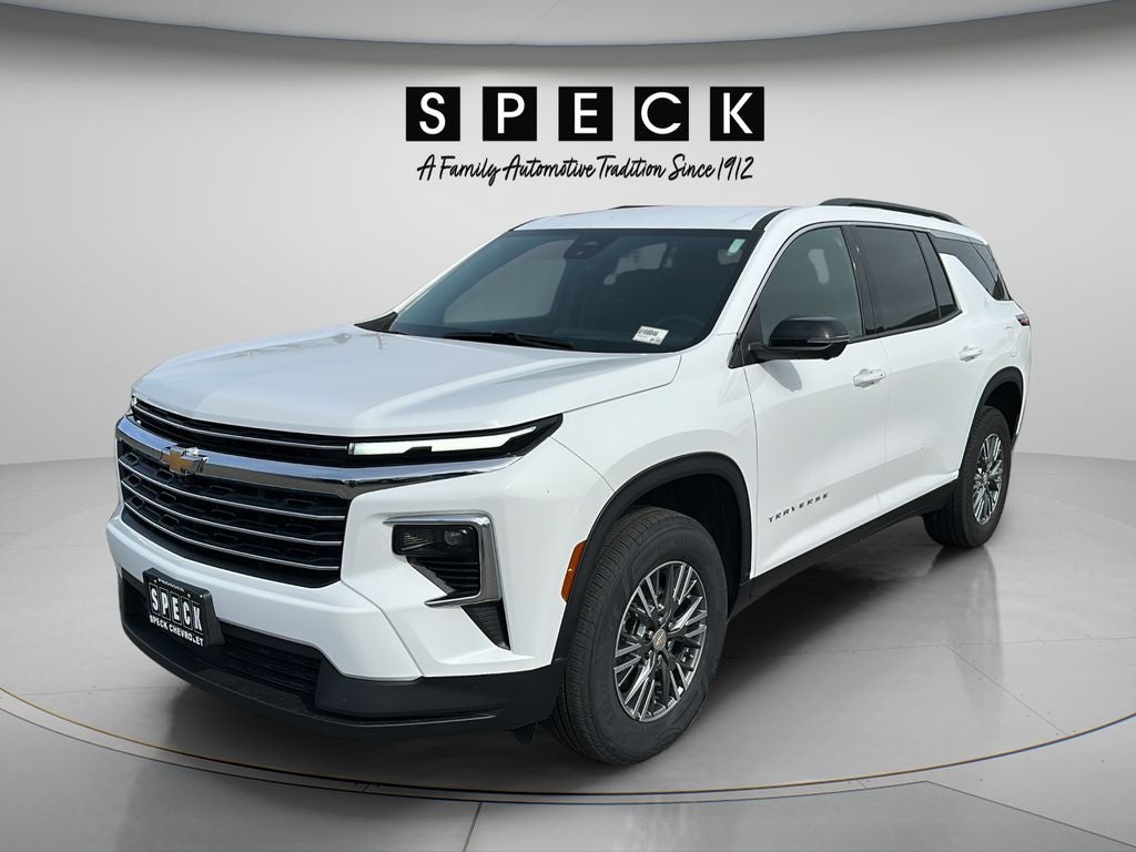 2024 Chevrolet Traverse LT in Summit White — front three-quarter view