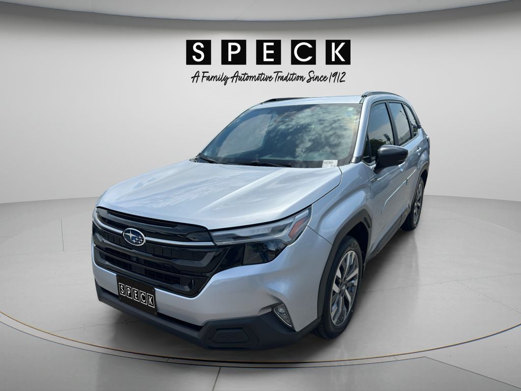 2025 Subaru Forester Touring Hybrid in Silver — front three-quarter view