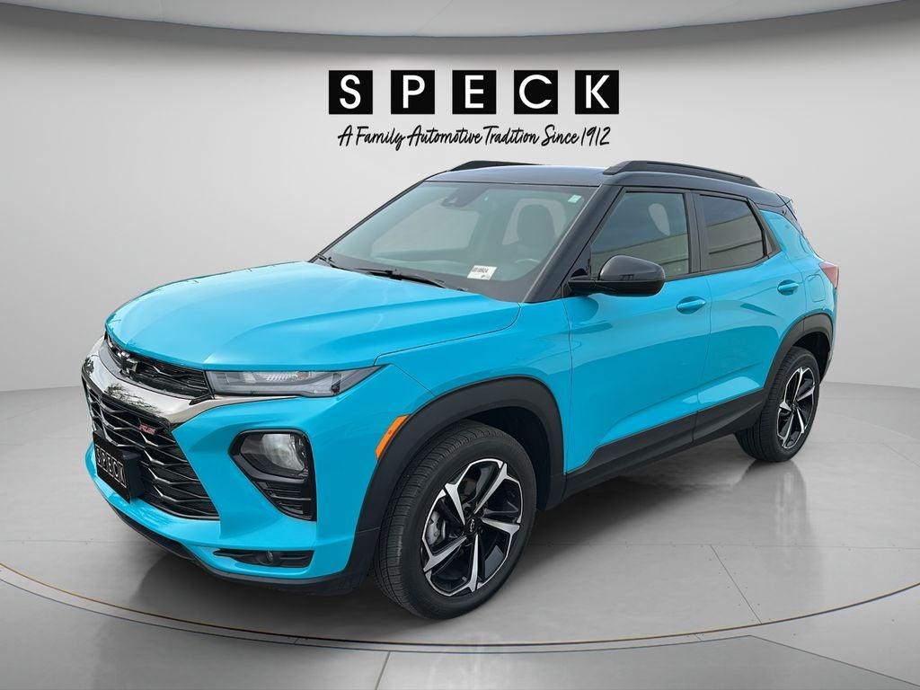 2022 Chevrolet Trailblazer RS in Oasis Blue — front three-quarter view