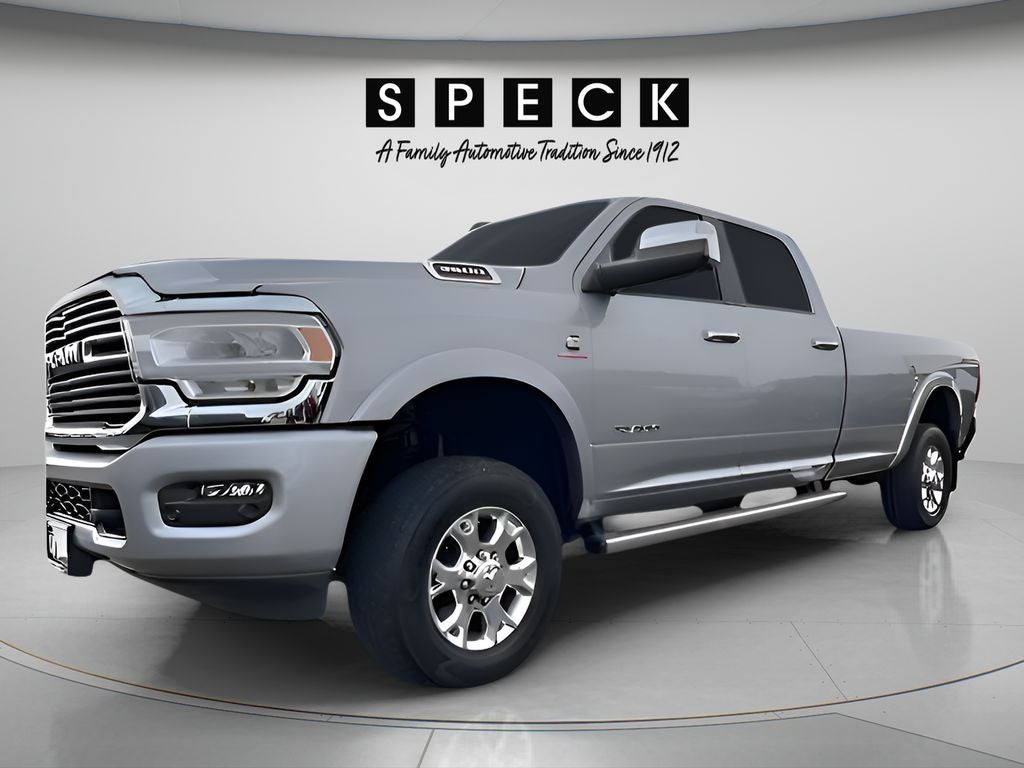 2021 RAM 3500 Laramie Crew Cab 4x4 8' Box in Silver — front three-quarter view