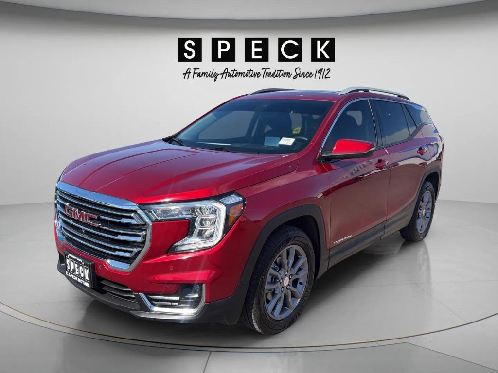 2023 GMC Terrain AWD SLT in Volcanic Red Tintcoat — front three-quarter view