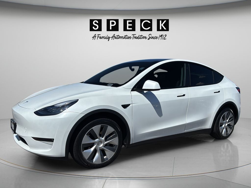 2021 Tesla Model Y Long Range in Pearl White Multi-Coat — front three-quarter view