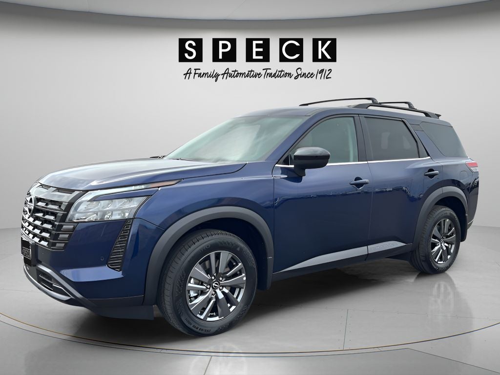 2026 Nissan Pathfinder SV in Deep Ocean Blue Pearl — front three-quarter view