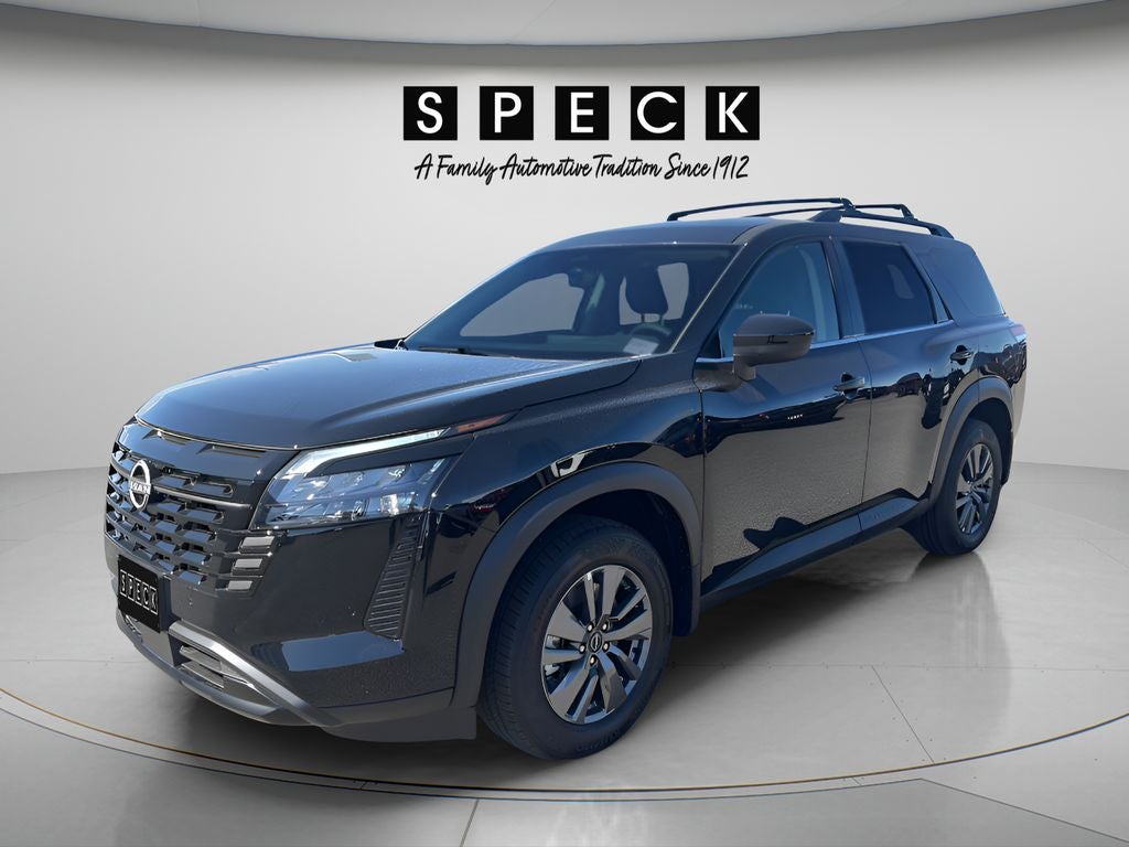 2026 Nissan Pathfinder SV in Super Black — front three-quarter view